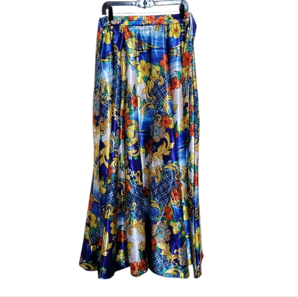 Her Style Blue Floral Multicolor Belted Maxi Skirt - Women Size Xlarge - Picture 6 of 10